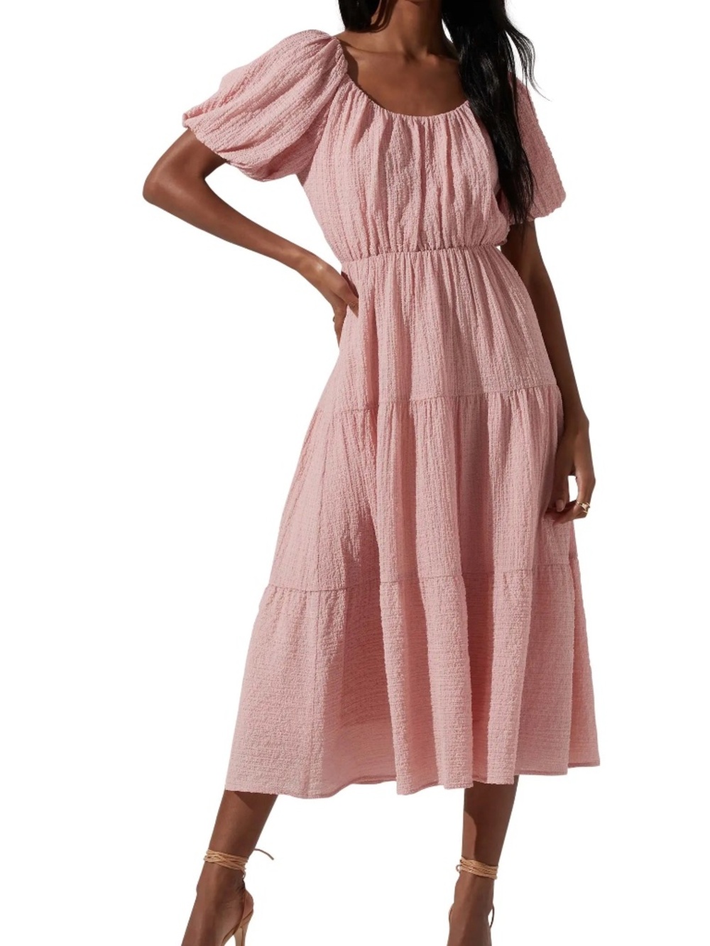 ASTR The Label Tiered Short Sleeve Pink Dress Size Large